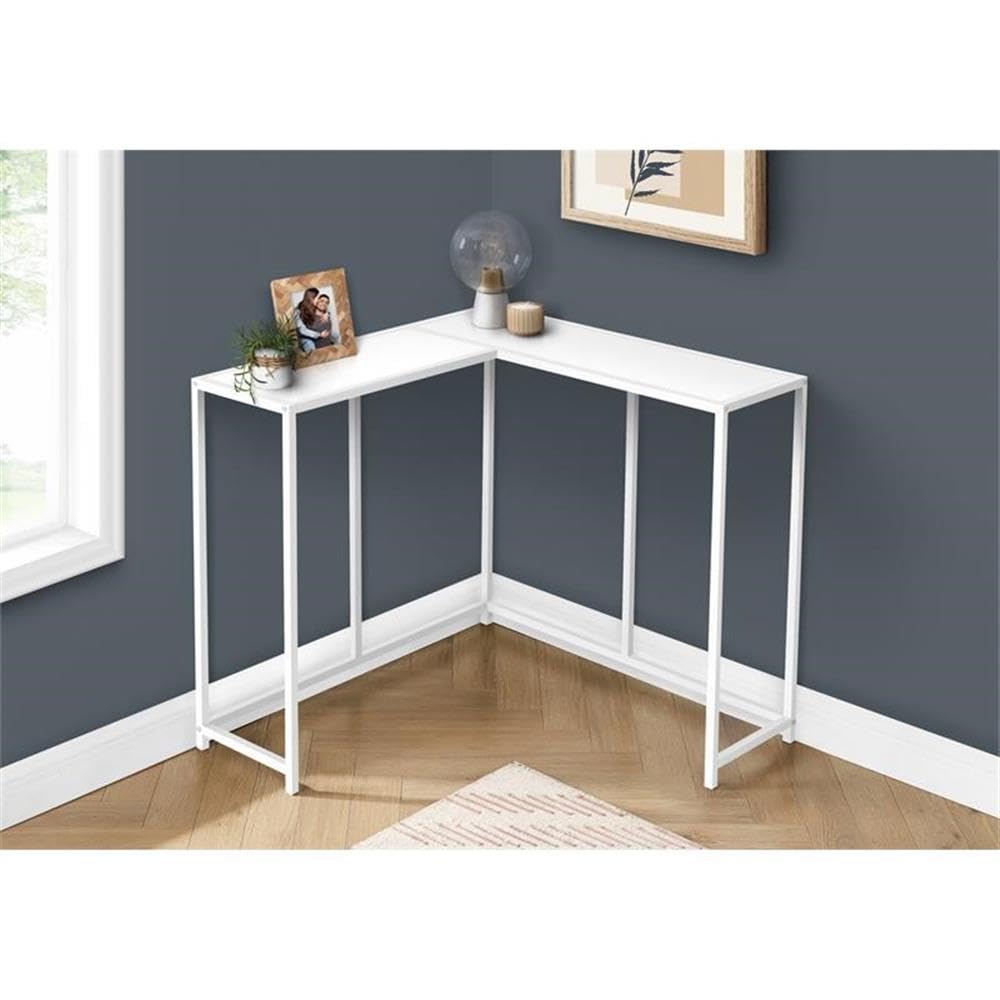 Monarch Specialties I 2160 Accent Table, Console, Entryway, Narrow, Corner, Living Room, Bedroom, Metal, Laminate, White, Contemporary, Modern