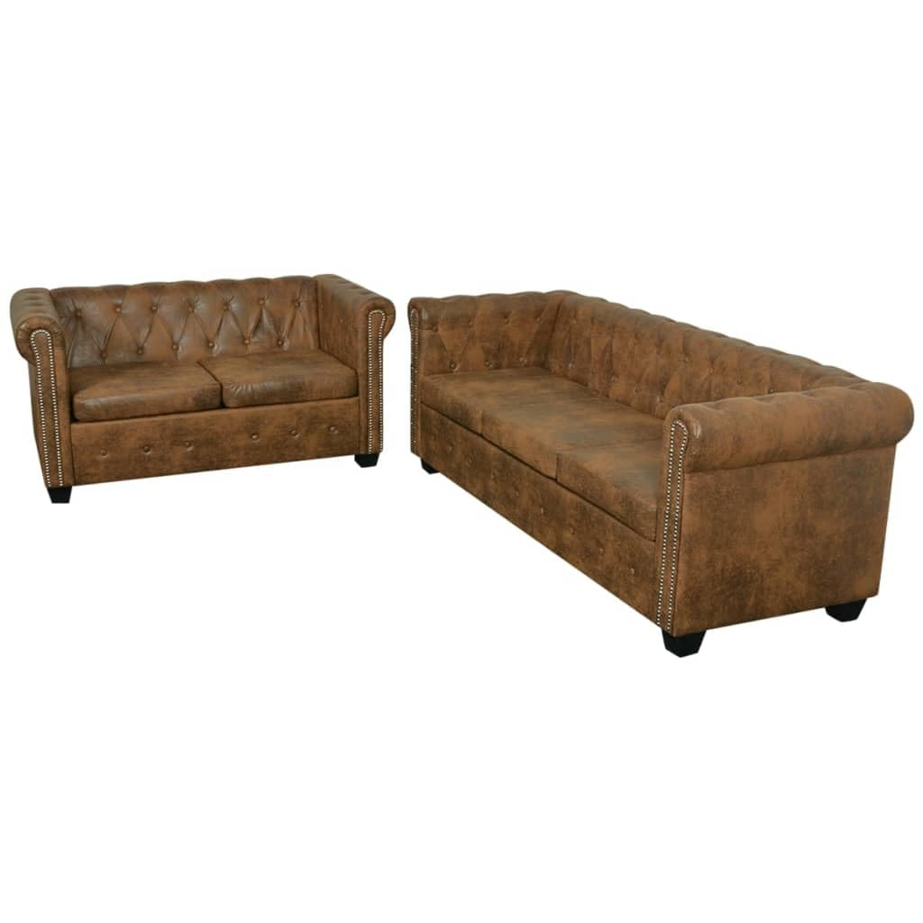 SKM Chesterfield 2-Seater and 3-Seater Sofa Set Brown -4322