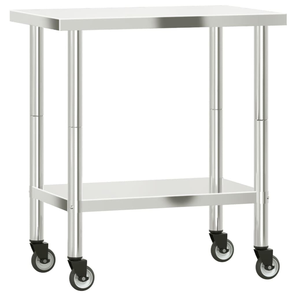 vidaXL Stainless Steel Kitchen Work Table on Wheels - 32.5&quot;x21.7&quot;x33.5&quot;, Silver, Commercial Grade with Storage Shelf, Lockable Casters