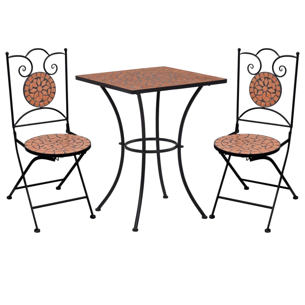 Vidaxl 3 Piece Bistro Set With Mosaic Design, Durable Ceramic Tile And Iron Frame Construction, Terracotta  Ideal For Garden, P