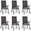 vidaXL Black Folding Patio Chairs - Set of 6 Aluminum Textilene Chairs with 7-Position Reclining - Portable and Foldable Outdoor Seating for Garden, Beach, Camping