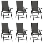 vidaXL Black Folding Patio Chairs - Set of 6 Aluminum Textilene Chairs with 7-Position Reclining - Portable and Foldable Outdoor Seating for Garden, Beach, Camping