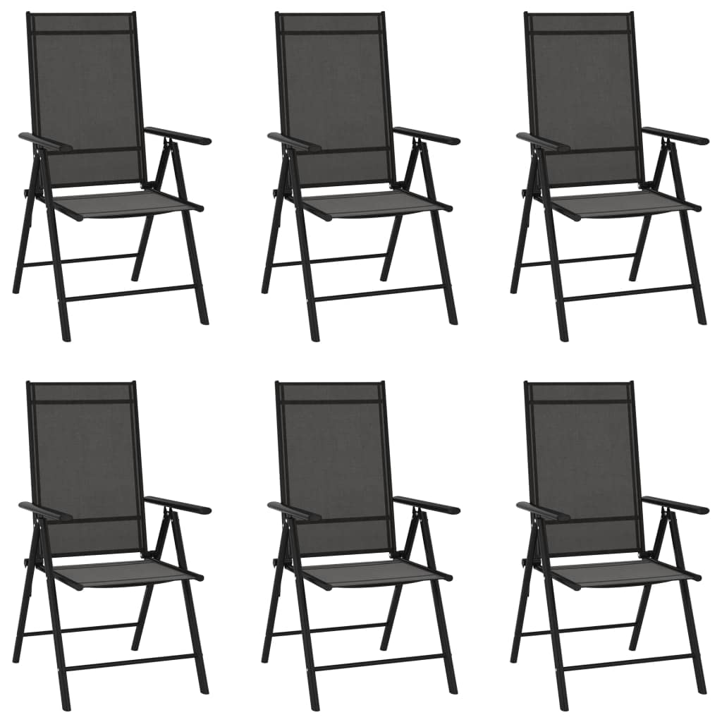 vidaXL Black Folding Patio Chairs - Set of 6 Aluminum Textilene Chairs with 7-Position Reclining - Portable and Foldable Outdoor Seating for Garden, Beach, Camping
