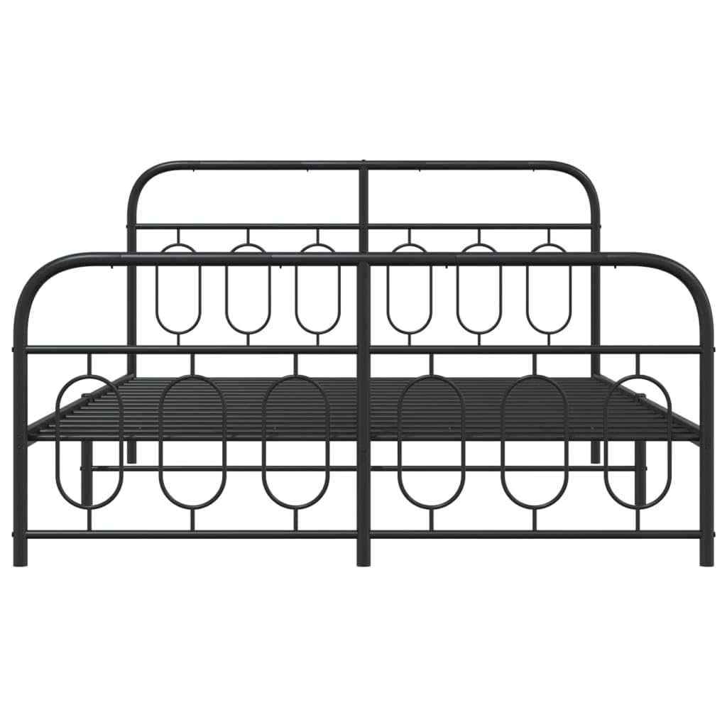 vidaXL Metal Bed Frame with Headboard/Footboard - Modern Black Double Bed, Steel Frame 59.1"x78.7", 81.5"x61.4"x39.4", Bedroom Furniture