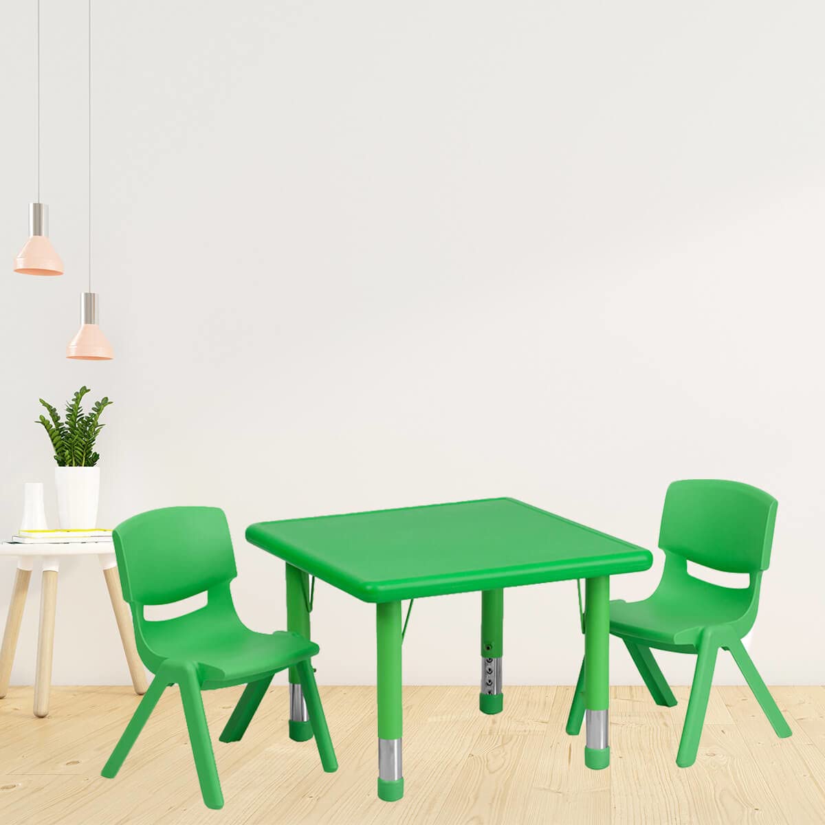 Flash Furniture Square Activity Table Set, 24&quot;W x 24&quot;D x 14.50&quot; - 23.75&quot;H, Green