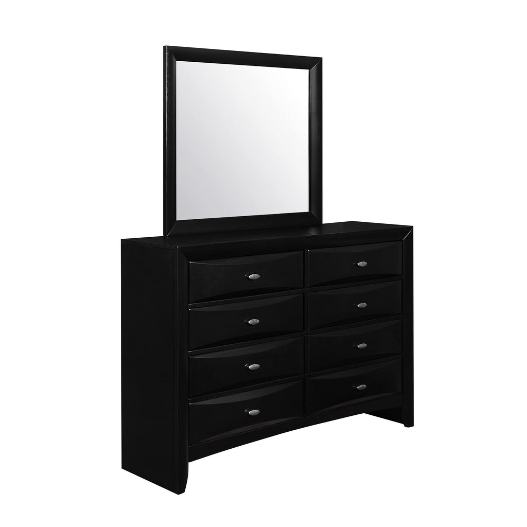 HomeRoots Wood Black Dresser with 5 Chambared Drawer