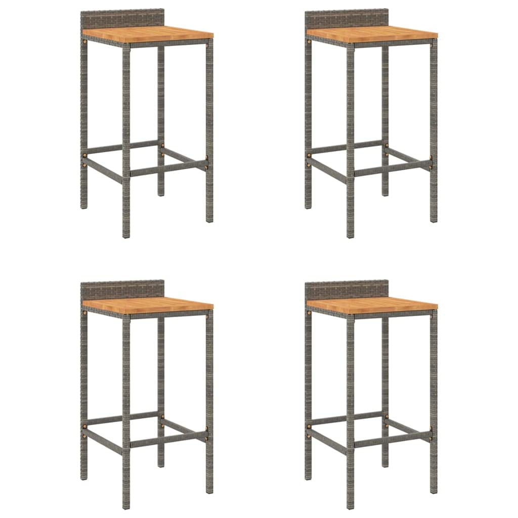 vidaXL Modern 4-Piece Gray Bar Stools - Made with Durable PE Rattan and Acacia Wood - Comfortable Seat with Built-in Footrest - Perfect for Indoor and Outdoor Use