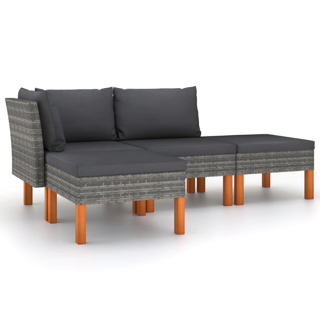 vidaXL Patio Lounge Set with Cushions - 4 Piece Outdoor Furniture Set, Poly Rattan Design, Weather-Resistant, Removable & Washable Cushion Covers, Gray