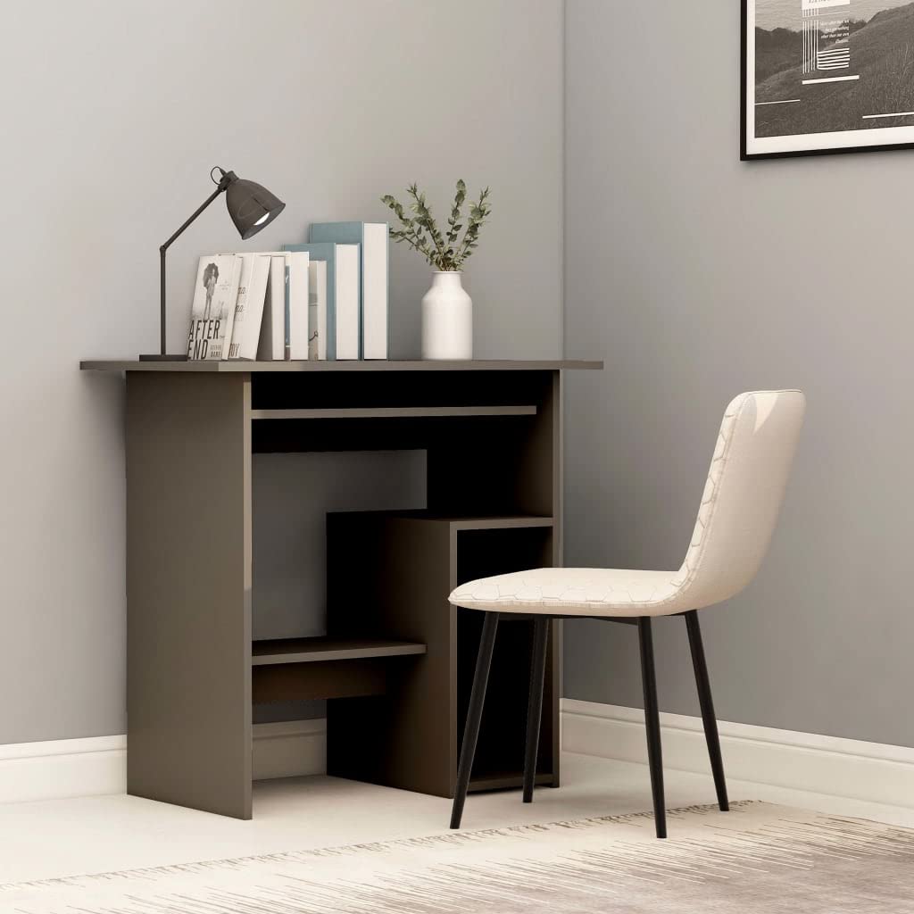 vidaXL Engineered Wood Desk - Compact Modern Design, Perfect for Small Offices, Dorm Rooms, Space-Limited Homes - Gray - 31.5x17.7x29.1 - Including Keyboard Tray and PC Tower Space
