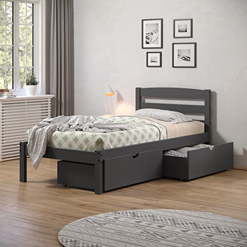 Donco Kids Twin Econo Bed with Dual Under Bed Drawer Dark Grey Finish
