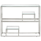 vidaXL Silver Console Table with Tempered Glass Top - Modern Stainless Steel Sofa Table for Entryway, Hallway Decor, Living Room Display - 35.4 x 11.8 x 27.6