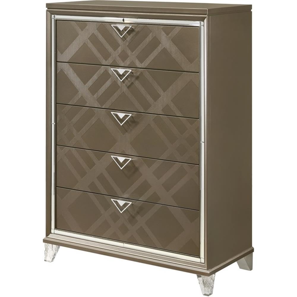 Acme Skylar 5-Drawers Wood Bedroom Chest with Acrylic Legs in Dark Champagne