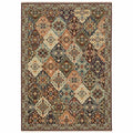 HomeRoots 509272 6 x 9 ft. Red Rust Navy Light Blue Brown Orange Ivory & Gold Oriental Power Loom Stain Resistant Rectangle Area Rug with Fringe