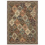 HomeRoots 509272 6 x 9 ft. Red Rust Navy Light Blue Brown Orange Ivory & Gold Oriental Power Loom Stain Resistant Rectangle Area Rug with Fringe