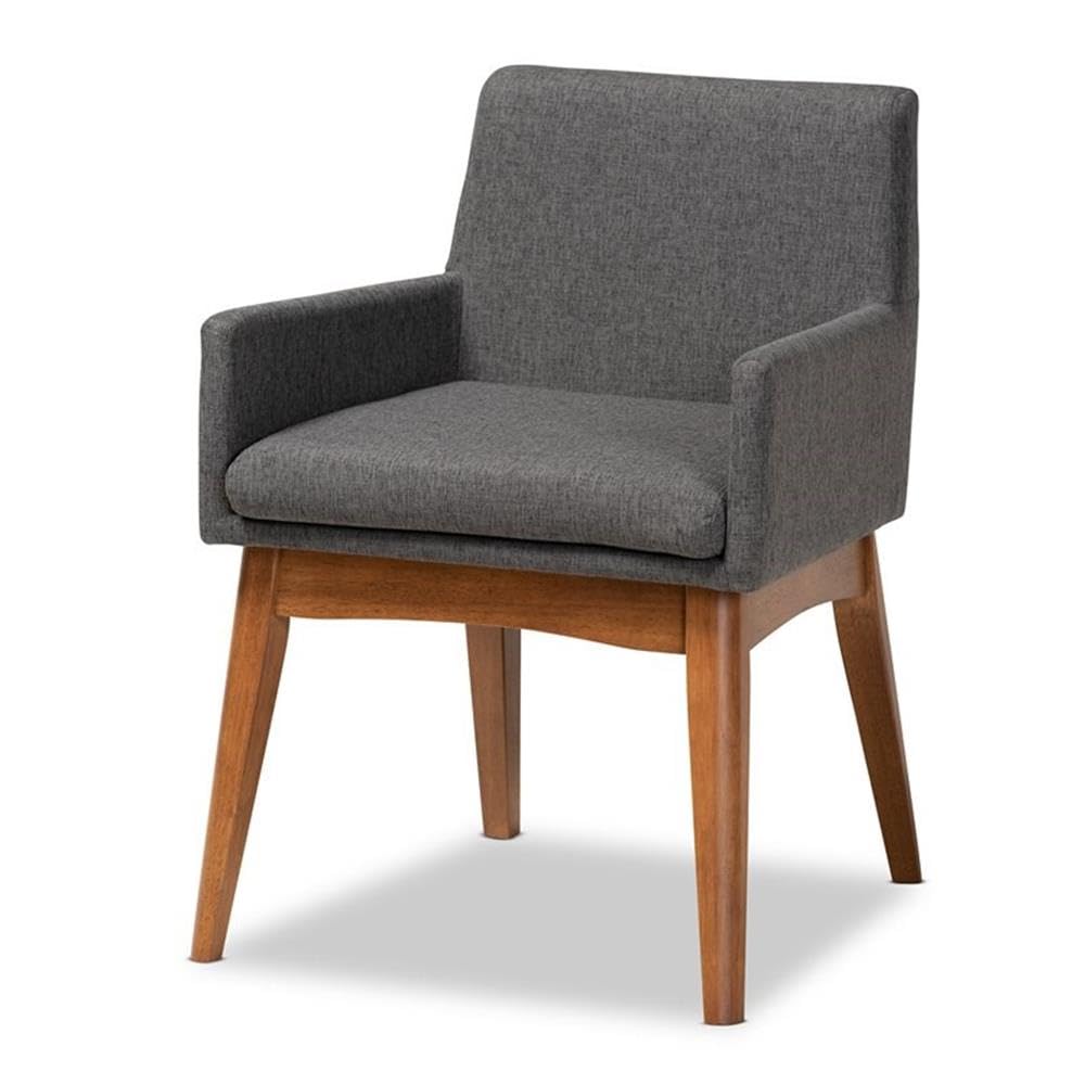 Baxton Studio Dorina Mid-Century Modern Dark Grey Fabric Upholstered and Walnut Brown Finished Wood 5-Piece Dining Set