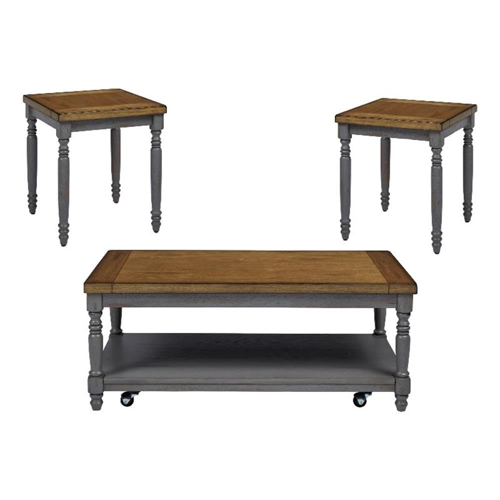 Progressive Furniture Grayton Lane 3 Pack-Cocktail & 2 End Tables, Oak/Brushed Gray