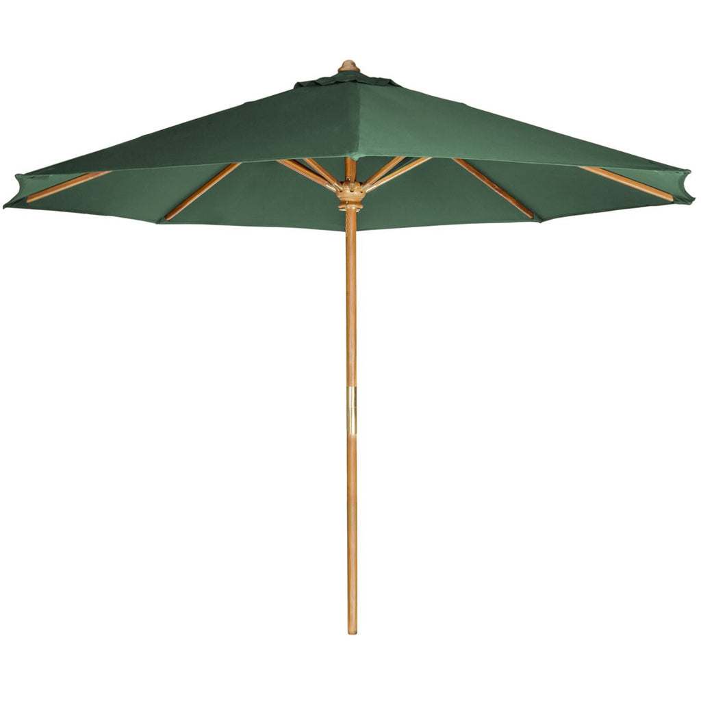 All Things Cedar TU90-G Teak Market Table Umbrella Outdoor | 2-Piece Pole & 10-ft Canvas Canopy with Wind Vent | Indonesian Teak Java Finish | Solid Brass Hardware | Easy Storage | Green
