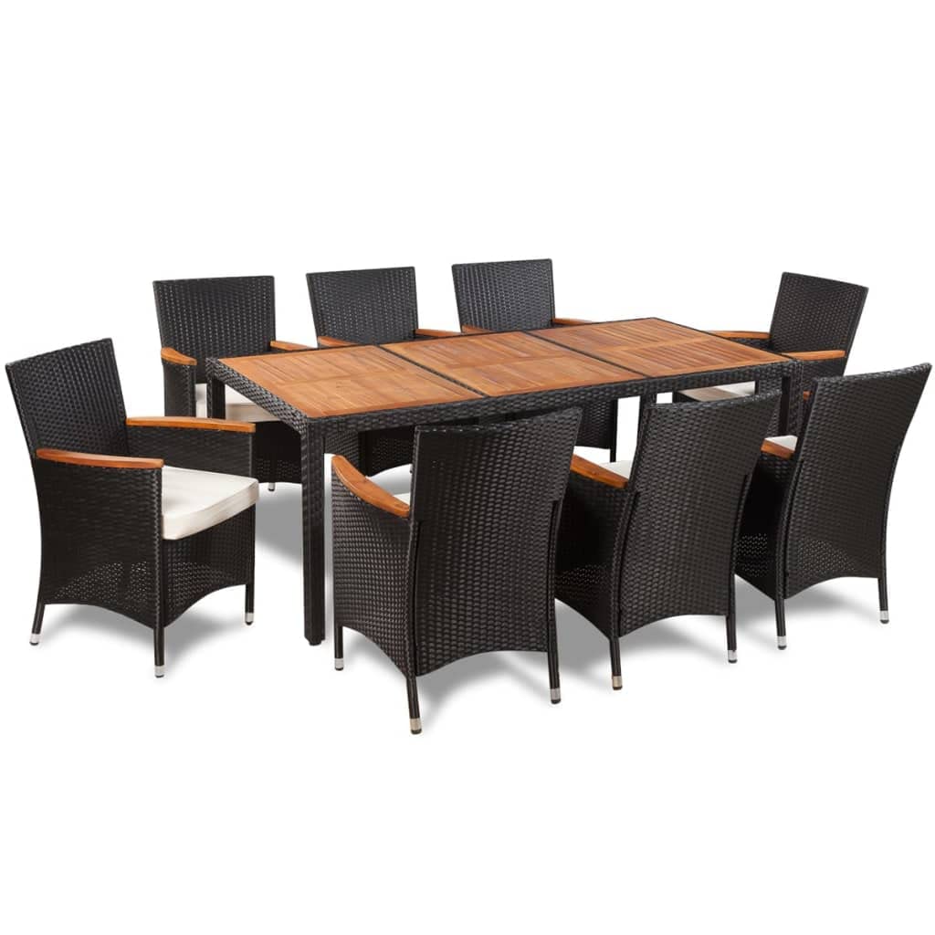 9 Piece Patio Dining Set with Cushions Poly Rattan