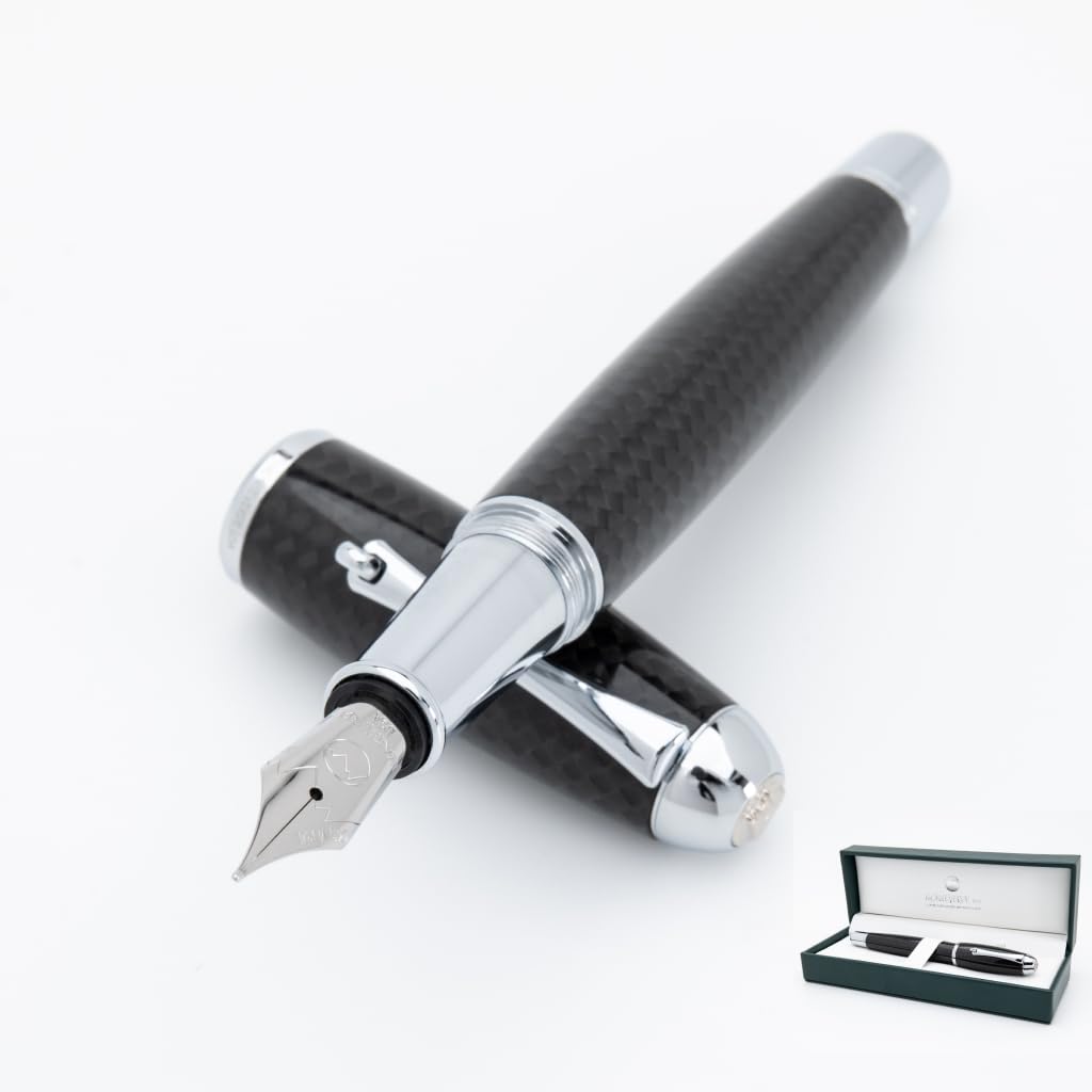 Monteverde Super Mega Carbon Fiber/Chrome Trim Fountain Pen - Extra Fine Nib