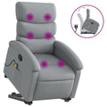 vidaXL Power Lift Massage Recliner Chair-Manual Tilt, Vibration, Sturdy Frame, Side Pocket-Light Gray Fabric