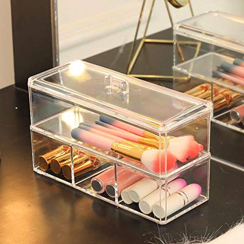 Kw Collection Square Acrylic Cotton Ball Pads Gauze Swab Holder Organizer Q-Tip Dispenser Storage Canister Bathroom Container Fl