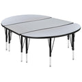 Flash Furniture 3 Piece 76" Oval Wave Collaborative Grey Thermal Laminate Activity Table Set - Height Adjustable Short Legs