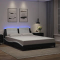 vidaXL Black & White Queen Bed Frame with LED Light - Faux Leather, 59.8"x79.9"