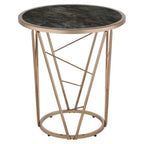 Acme Cicatrix Round Faux Marble Top End Table in Black and Champagne