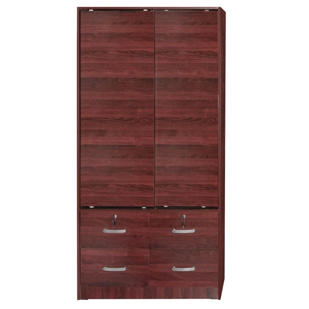 Better Home Products Sarah Modern Wood Double Sliding Door Armoire in Mahogany