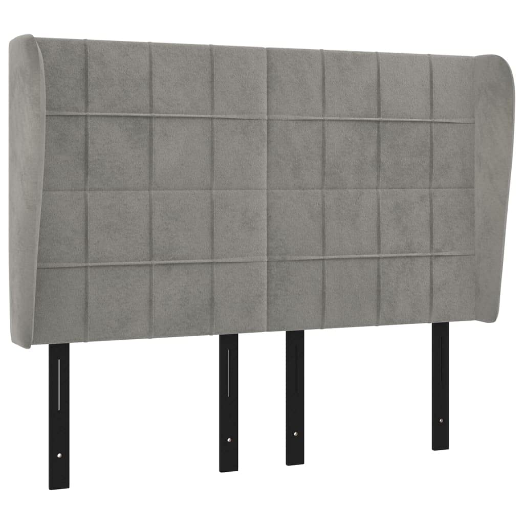 Vidaxl Velvet Headboard With Ears, Classic Design, 57.9"X9.1"X46.5"/50.4", Solid Larch And Engineered Wood, Light Gray; Includes California Proposition 65 Warning