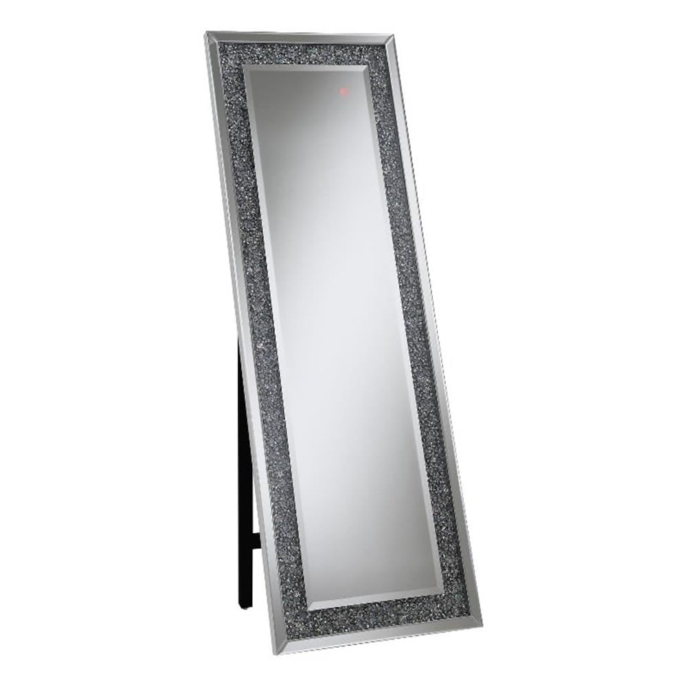 Coaster Home Furnishings Rectangular Full Length Standing Floor Mirror For Bedroom Or Entryway With Led Lighting Acrylic Crystal Inlay Silver 961427