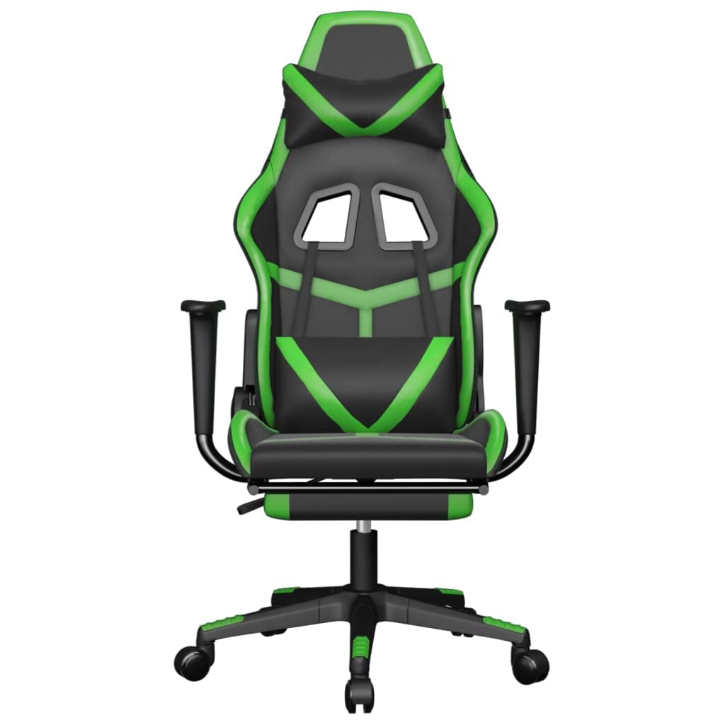 vidaXL Massage Gaming Chair with Footrest - Adjustable Backrest and Seat, Durable Faux Leather, Ergonomic Design for Comfort, Black and Green