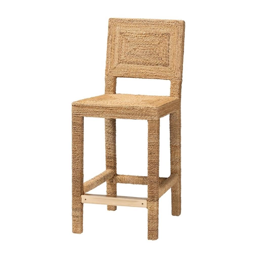 bali & pari Anfield Bohemian Natural Seagrass and Mahogany Wood Counter Stool