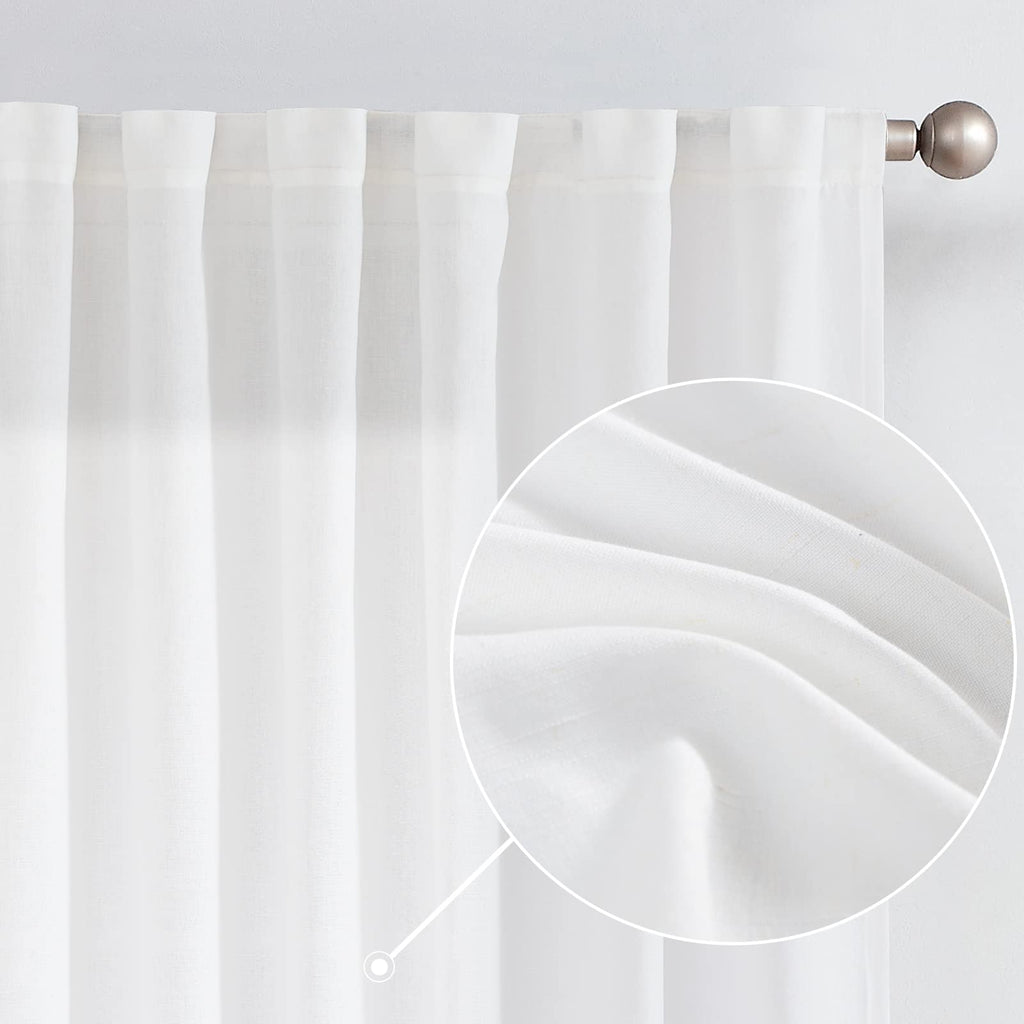 Jinchan Linen White Curtains 72 Inches Long For Living Room Farmhouse Rod Pocket Back Tab Light Filtering Window Drapes For Bedroom 50X72 Off White 2 Panels