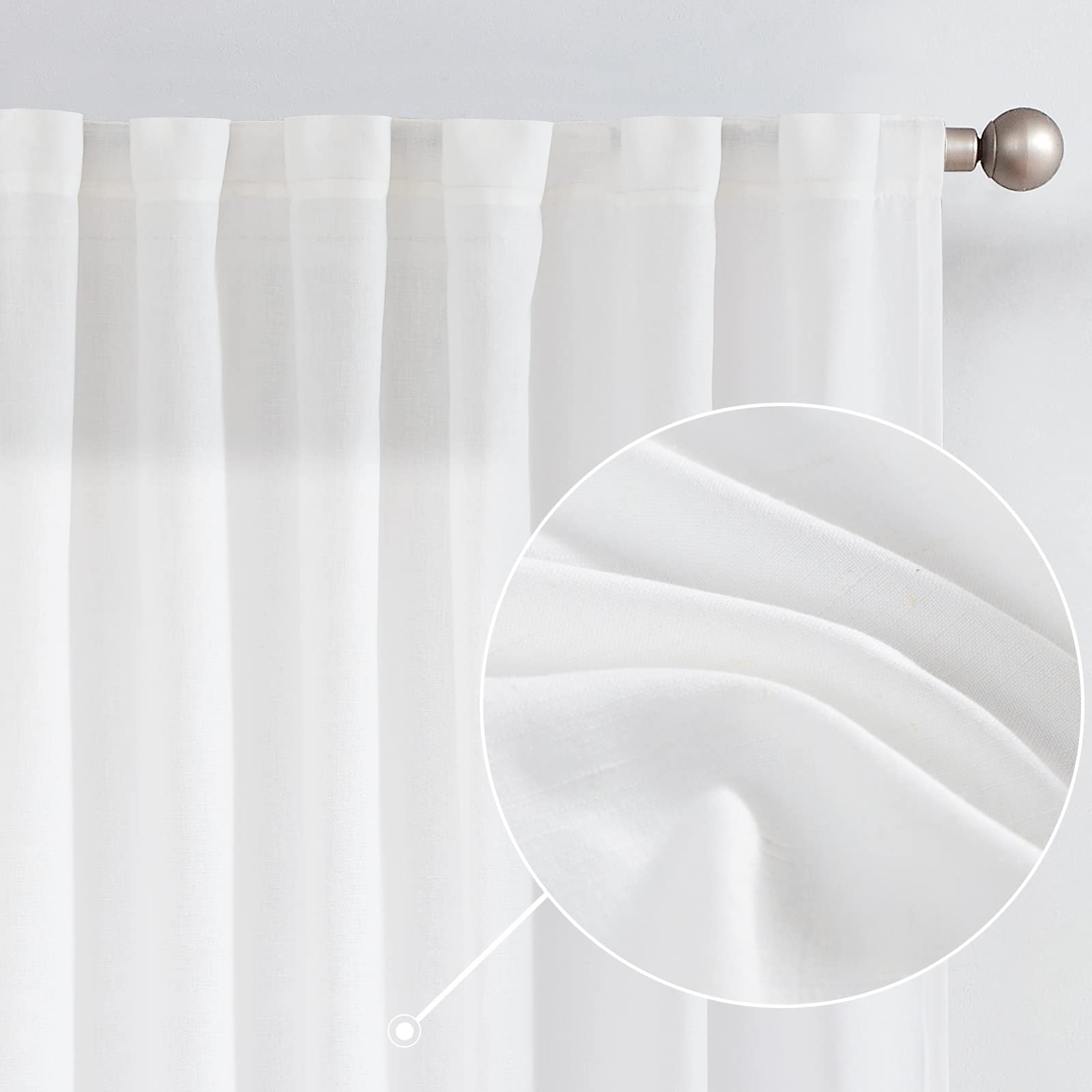 Jinchan Linen White Curtains 72 Inches Long For Living Room Farmhouse Rod Pocket Back Tab Light Filtering Window Drapes For Bedroom 50X72 Off White 2 Panels