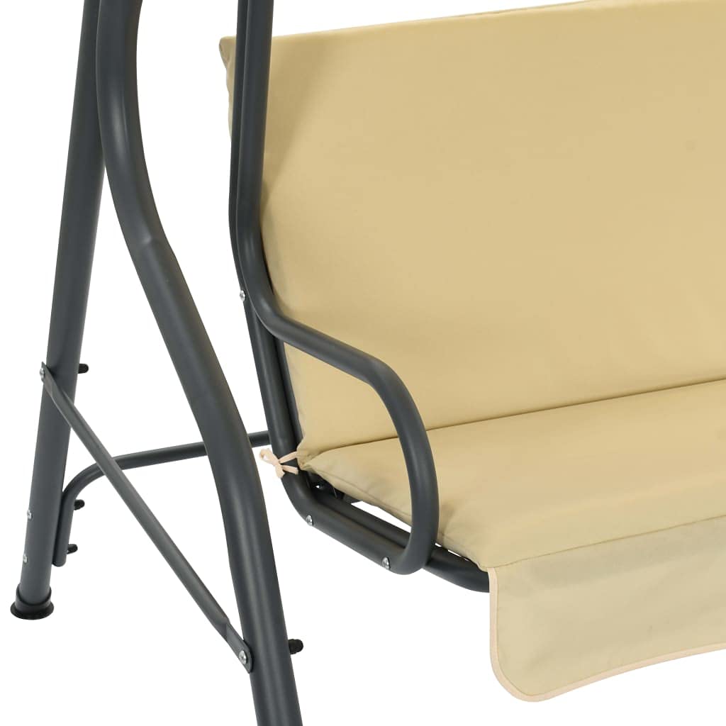 vidaXL Cream White Garden Swing Bench, Powder-Coated Steel Frame, Water-Resistant Polyester Chair, with Large Size Sun-Protecting Canopy, Measures 66.9" x 43.3" x 60.2"