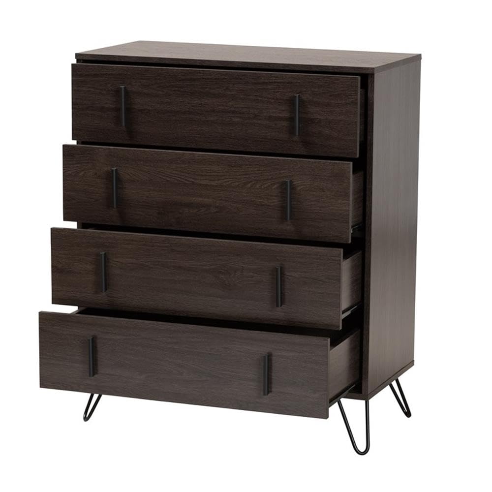 Baxton Studio Baldor Modern and Contemporary Dark Brown Finished Wood and Rose Gold Finished Metal 4-Drawer Bedroom Chest