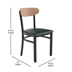 Flash Furniture Wright Commercial Dining Chair 520 LB. Capacity Black Steel Frame-Integrated Footrest, 1 Pack, Natural Birch Wood Back/Green Vinyl Seat
