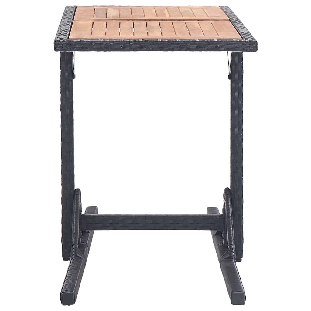 vidaXL Patio Table with Black Poly Rattan and Solid Acacia Wood Top - Weather-Resistant Outdoor Furniture for Garden, Patio and Terrace