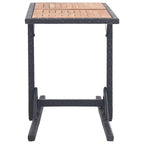 vidaXL Patio Table with Black Poly Rattan and Solid Acacia Wood Top - Weather-Resistant Outdoor Furniture for Garden, Patio and Terrace