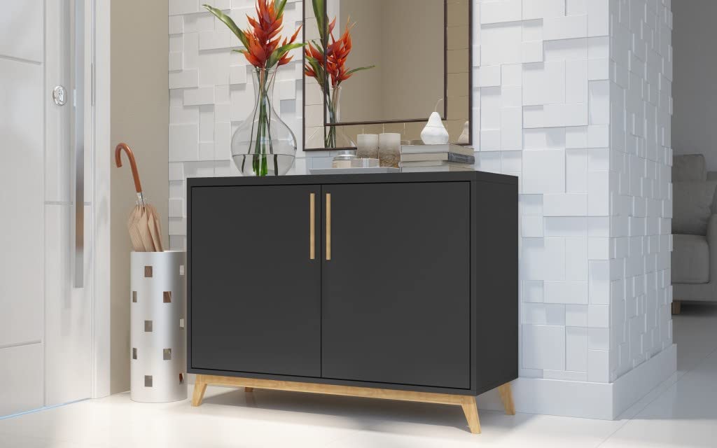 HomeRoots Wood, Manufactured Modern Black and Natural Two Door Buffet