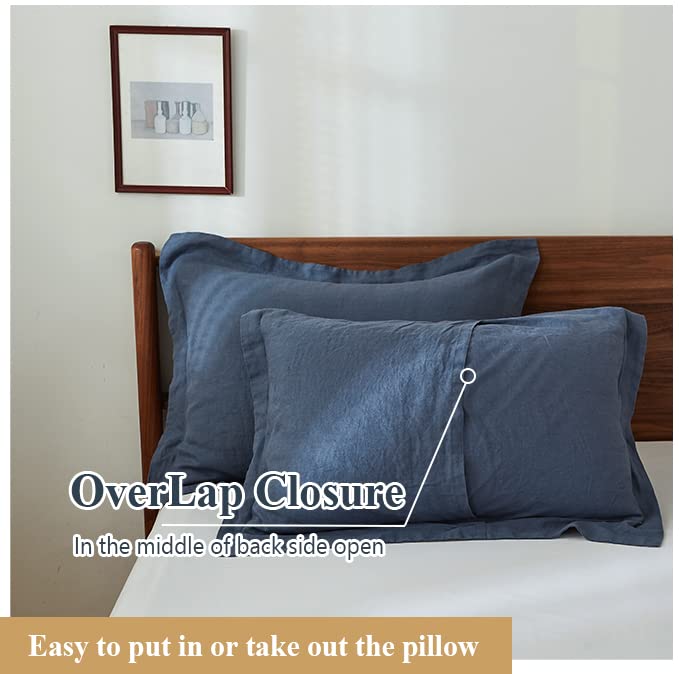 Simple&Opulence 100% Belgian Linen Pillow Shams -Set Of 2, Standard Size - Basic Style Breathable Pure Linen Suitable For Home - Soft And Durable With Envelope Closure (20''X 26'', Classic Blue)
