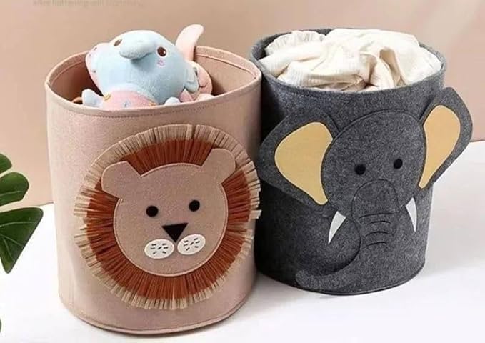 H&HGOLDI Cute Animal Laundry Basket, Foldable Felt Storage Hamper for Kids, Nursery Organisation, Toys and Clothes