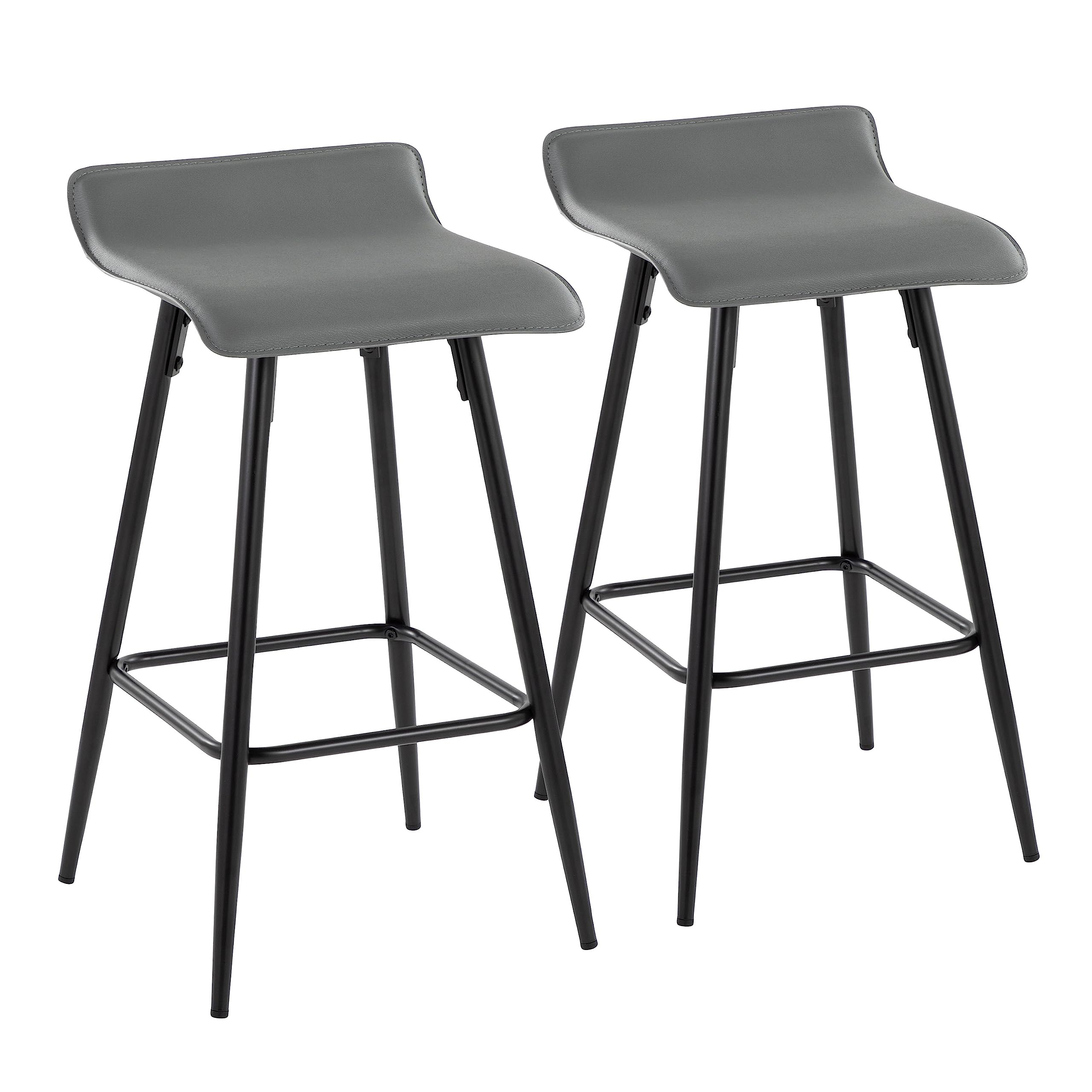 Ale 26 Contemporary Fixed Height Counter Stool In Black Steel And Grey Faux Leather By Lumisource - Set Of 2