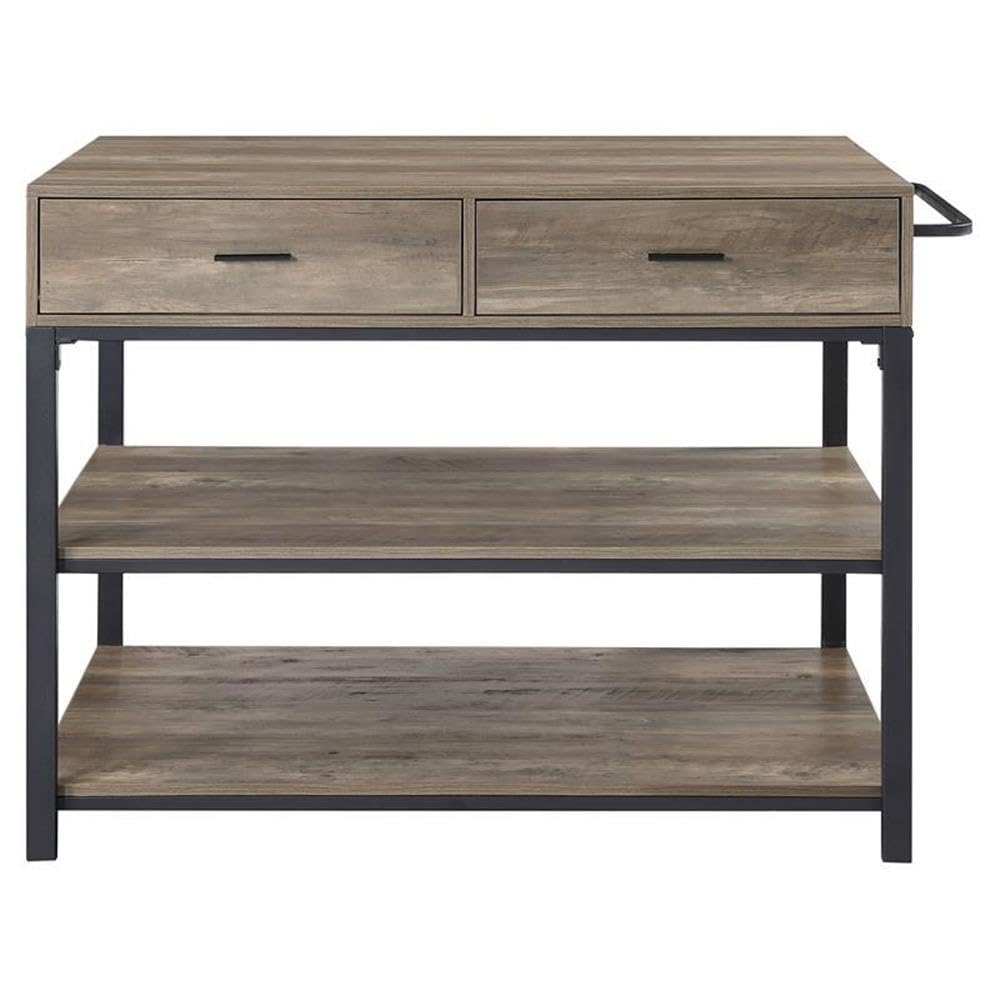 Acme Macaria Wooden 2-Shelf Kitchen Island in Rustic Oak and Black