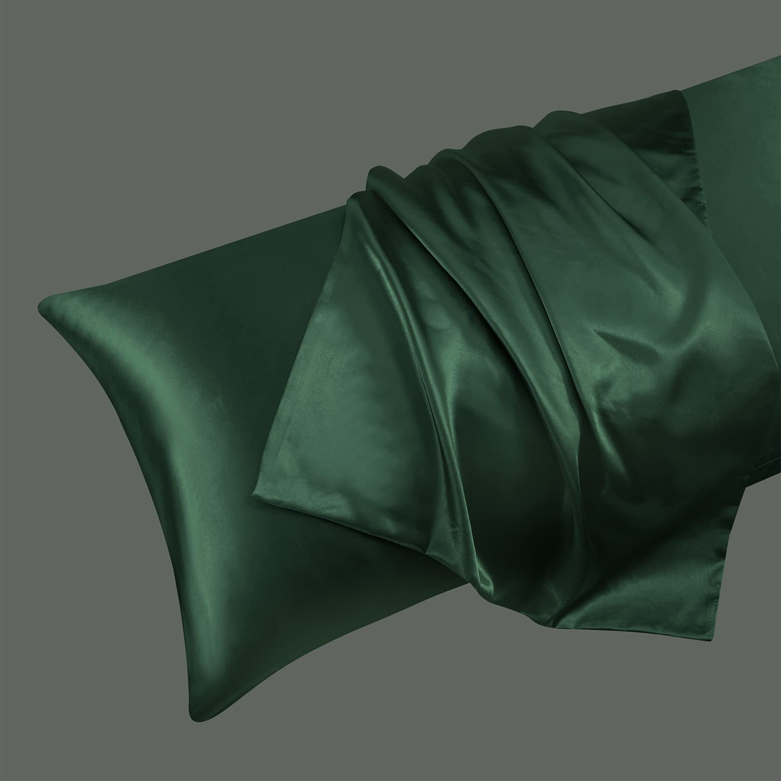 Ersmak Satin Body Pillow Set Of 2, 20X54 Inches, Dark Green, Ultra Soft, Stain Resistant, Polyester Satin Fabric, 2 Pack