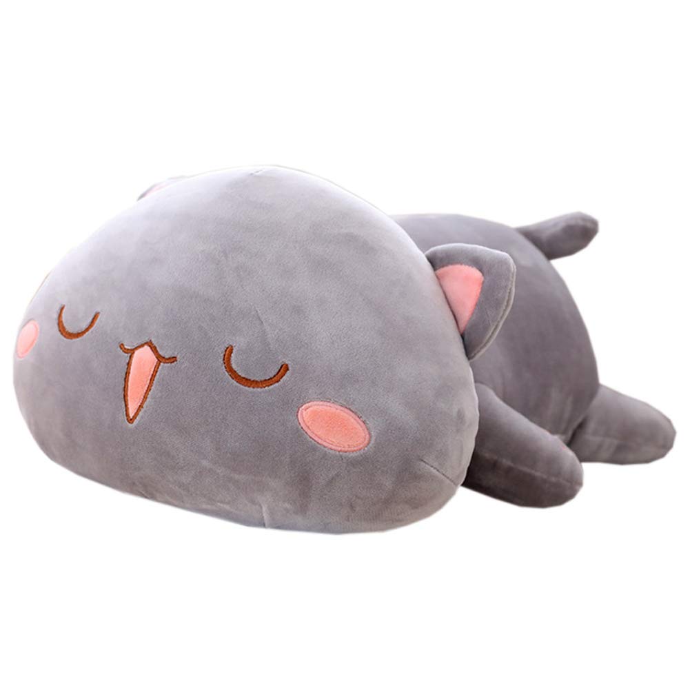 Jensquaify Cat Plush Hugging Pillow, Soft Kitten Plush Cat Stuffed Animals Toy Gifts For Kids (Grey Squint Eyes, 19.6')