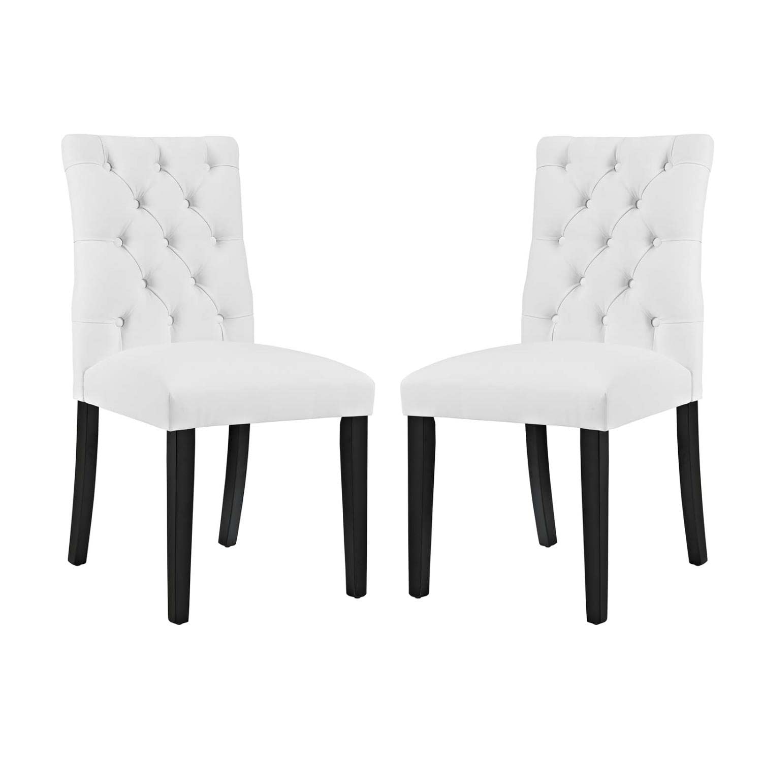 Modway Duchess Modern Tufted Button Faux Leather Upholstered Parsons Two Dining Chairs In White