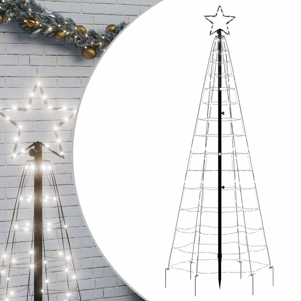 vidaXL Christmas Tree Light with Spikes - Cold White 220 LEDs, 180 cm, 8 Lighting Effects - Outdoor Decoration