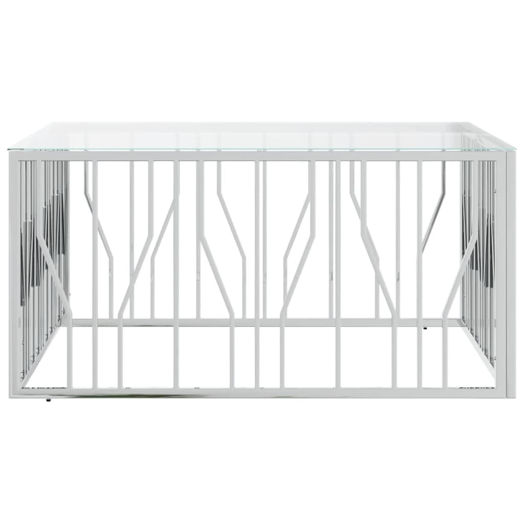 vidaXL Stainless Steel & Tempered Glass Coffee Table - Modern Silver Square Side Table for Living Room, Easy Clean 39.4"x39.4"x19.7"